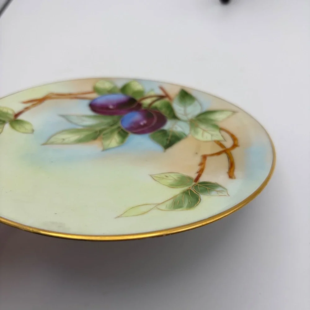 Vintage Hand Painted Plum Fruit Gold Trim Decorative Bread Plate 7